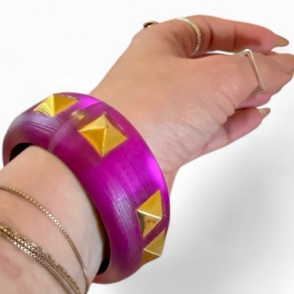 Alexis Bittar Pink Bangle with Gold Pyramid Studs - Picture 2 of 10